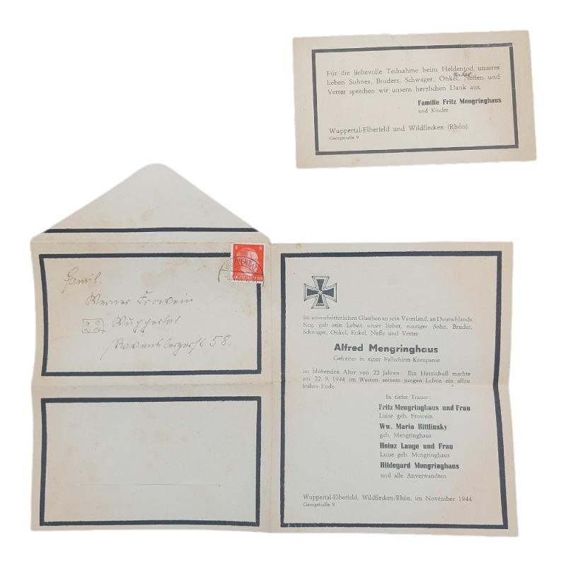 German 'Fallschirmjager' Death Notice (Market Garden)