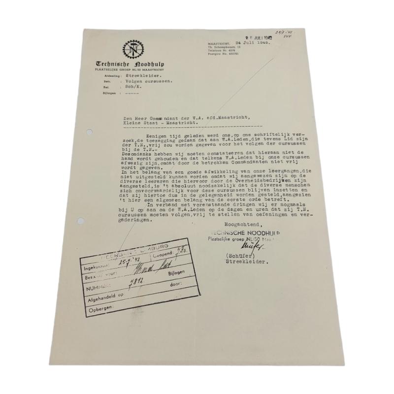 Dutch TENO (Technische Noodhulp) Letter Maastricht